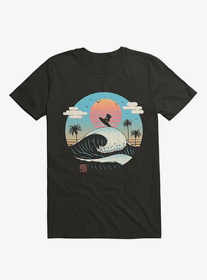 Surfing Waves Summer Vibes Black T-Shirt