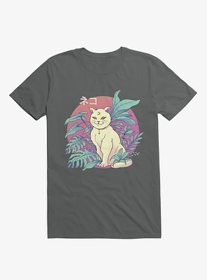 Leaves Vapor Cat Charcoal Grey T-Shirt