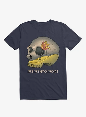 Memento Mori Flower Skull Navy Blue T-Shirt