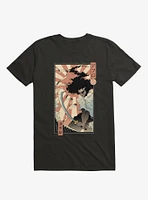 Samurai Sword Ocean Ukiyo-E Black T-Shirt