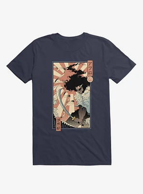 Samurai Sword Ocean Ukiyo-E Navy Blue T-Shirt