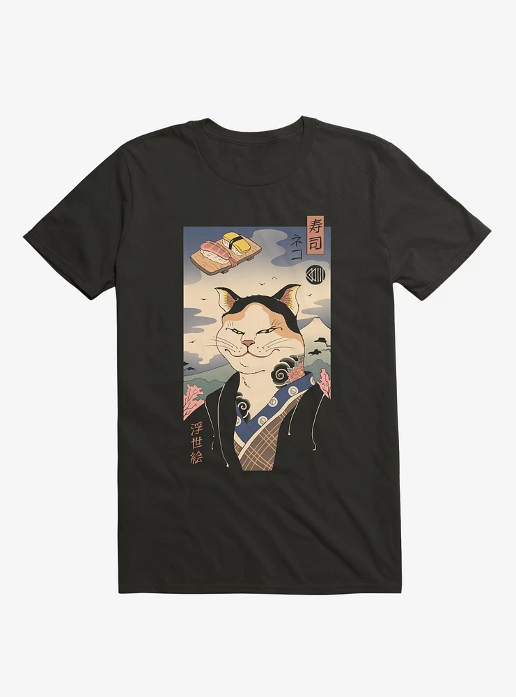 Sushi Nekoyo-E Black T-Shirt