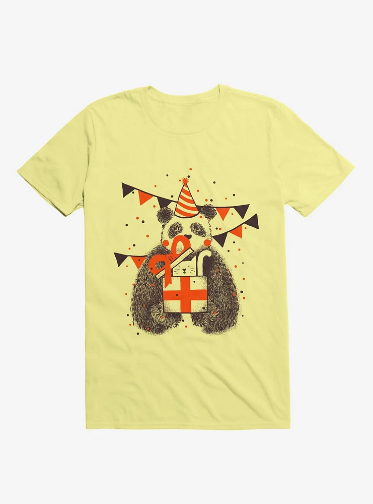 Happy Birthday Panda Corn Silk Yellow T-Shirt