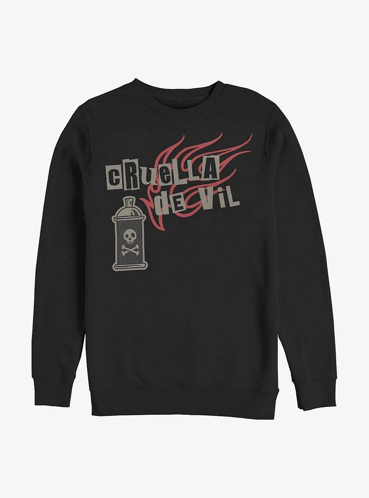 Disney Cruella Spray Paint Fire Crew Sweatshirt