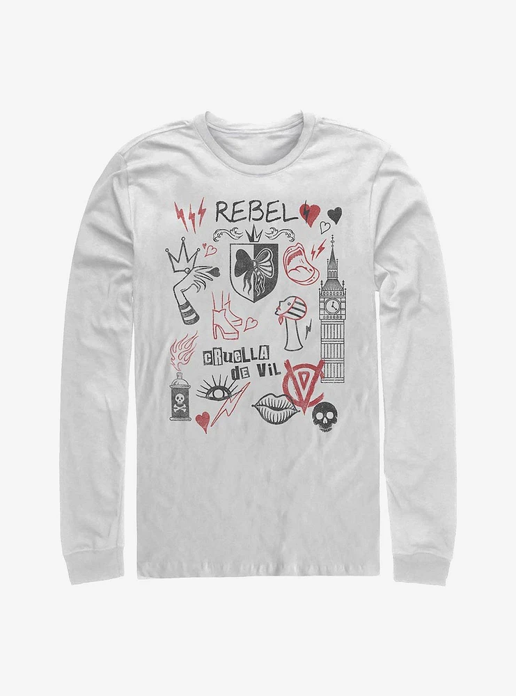 Disney Cruella Rebel Queen Doodles Long-Sleeve T-Shirt