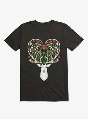 Blooming Deer II Black T-Shirt
