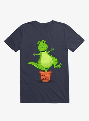 Cactus Rex Free Hugs Navy Blue T-Shirt