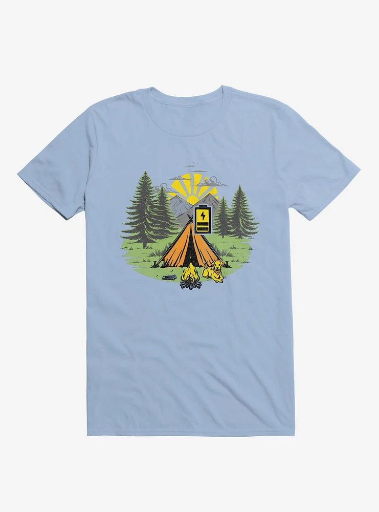Recharging Offline Camping Dog Light Blue T-Shirt
