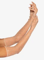 Rhinestone Fishnet Nude Gloves
