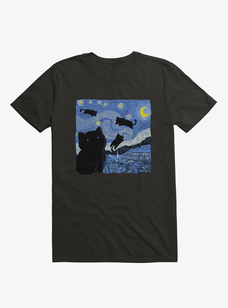 The Starry Cat Night Black T-Shirt