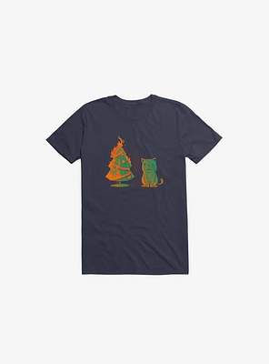 Xmas Miracle Cat Navy Blue T-Shirt
