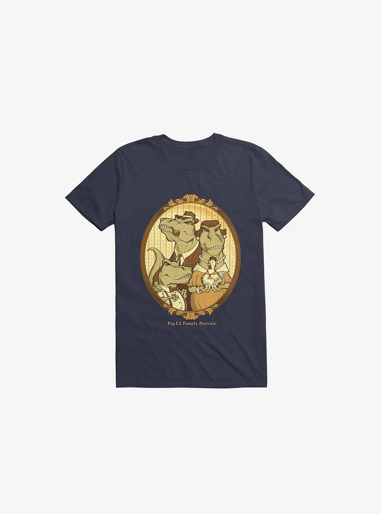 Family Portrait Dinosaur Navy Blue T-Shirt