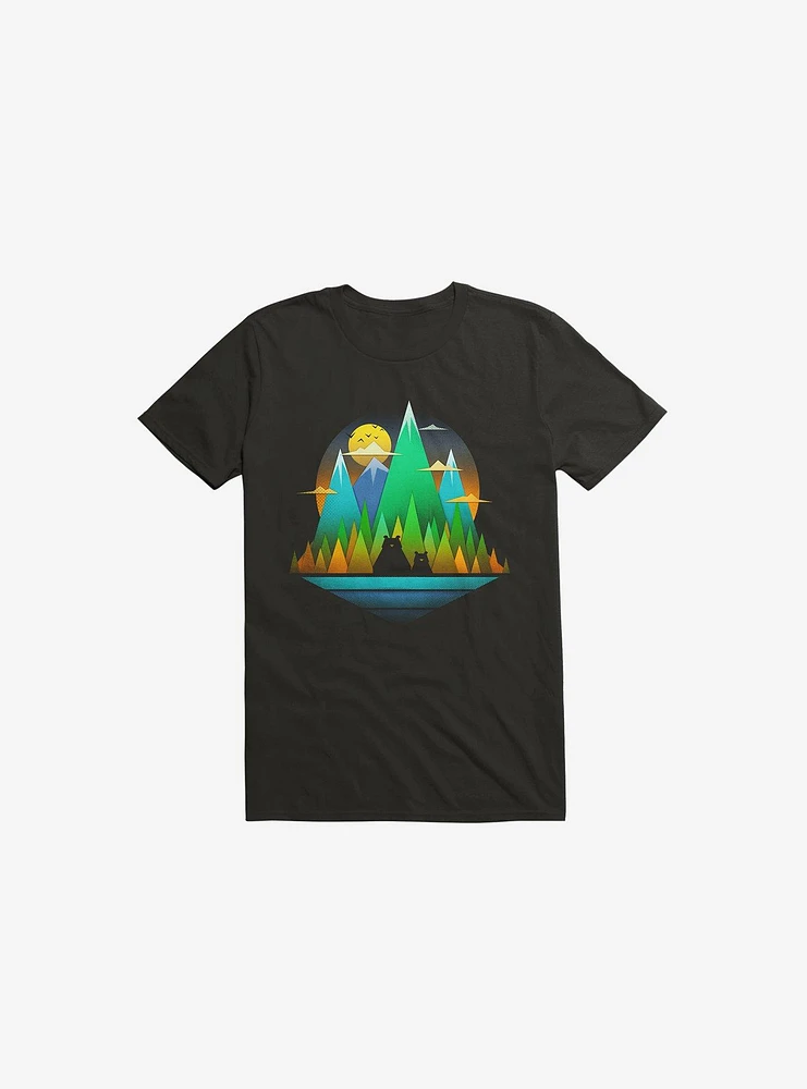 Geometric Landscape Bears Black T-Shirt