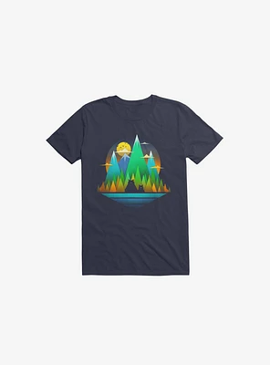 Geometric Landscape Bears Navy Blue T-Shirt