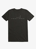 Cat Line Heartline Black T-Shirt