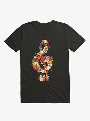 Flower Music Heart Black T-Shirt