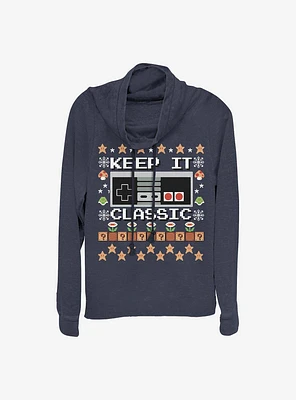 Super Mario Ugly Holiday Controller Cowlneck Long-Sleeve Girls Top