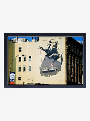 Banksy Gantry Rat Framed Wood Wall Art