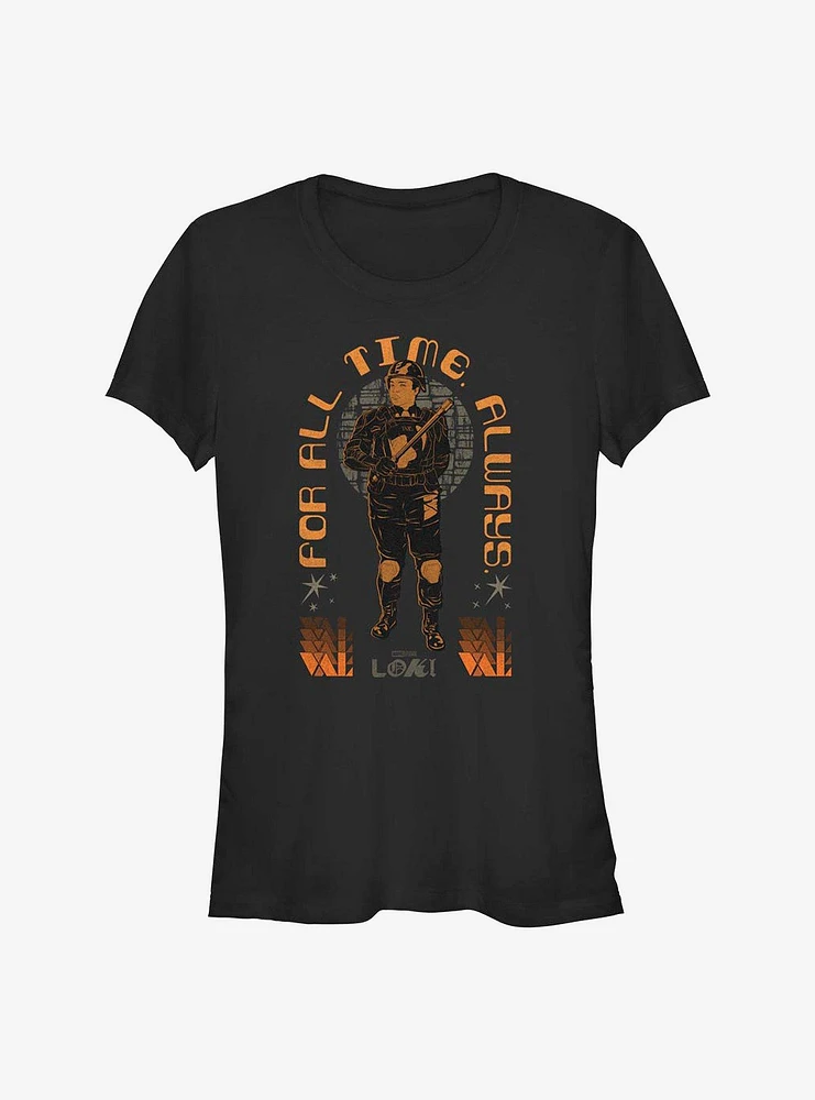 Marvel Loki For All Time. Always. Features Hunter B-15 Girls T-Shirt