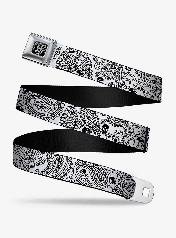 Bandana Skull Print Seatbelt Belt White Black