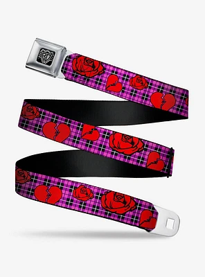 Broken Hearts & Roses Seatbelt Belt Fuchsia Plaid