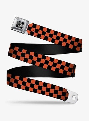 Checker Print Seatbelt Belt Black Orange