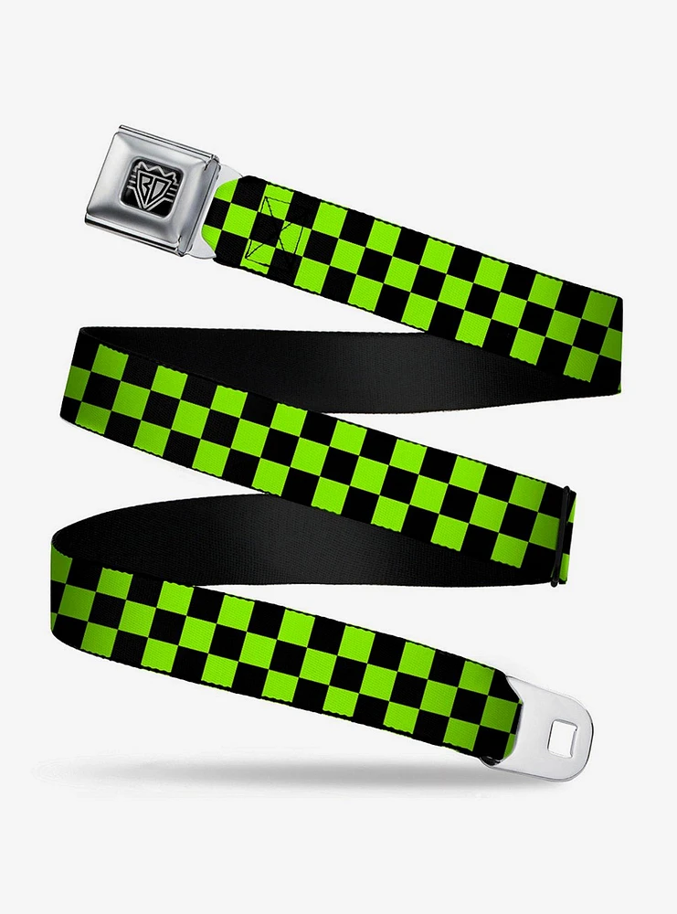 Checker Print Seatbelt Belt Neon Green