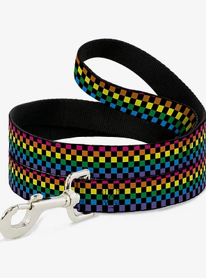 Checker Print Dog Leash Neon Rainbow