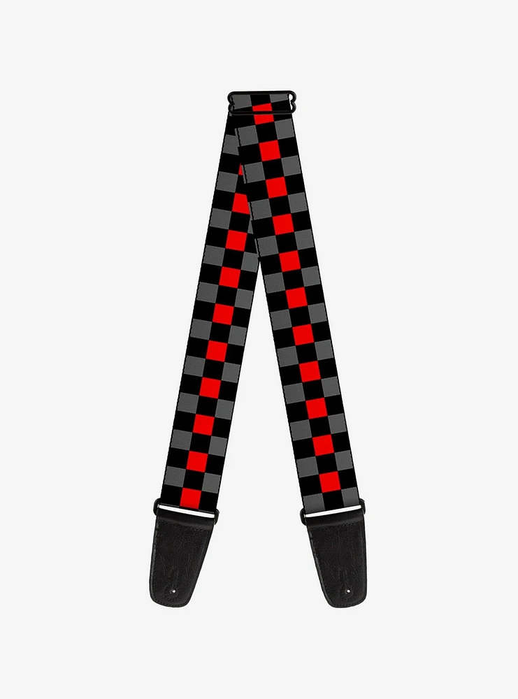 Checker Print Guitar Strap Gray Red