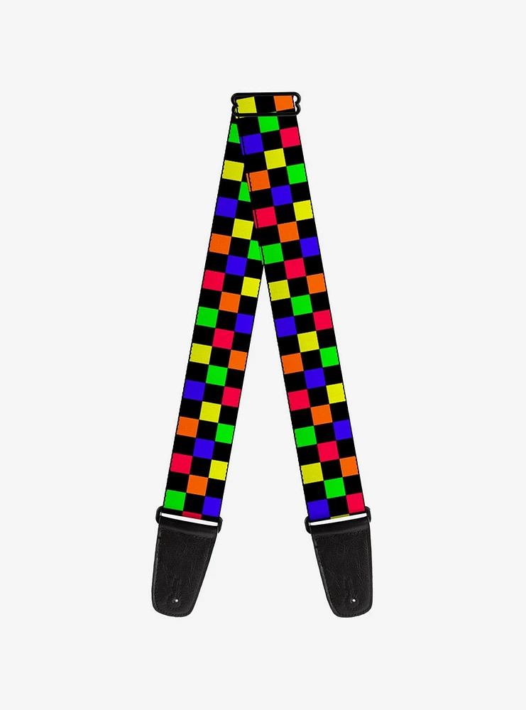 Checker Print Guitar Strap Neon Multi