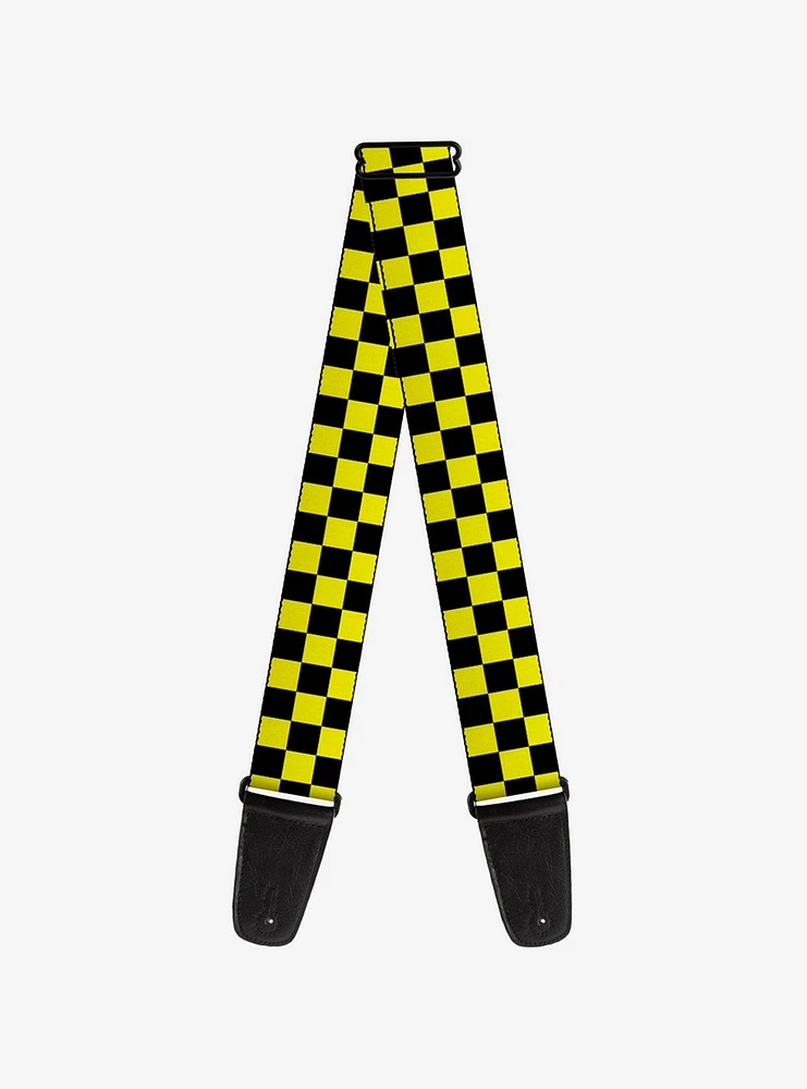 Checker Print Guitar Strap Neon Yellow