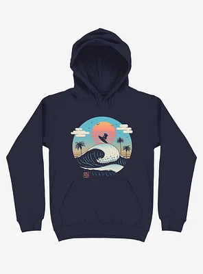 Surfing Waves Summer Vibes Navy Blue Hoodie
