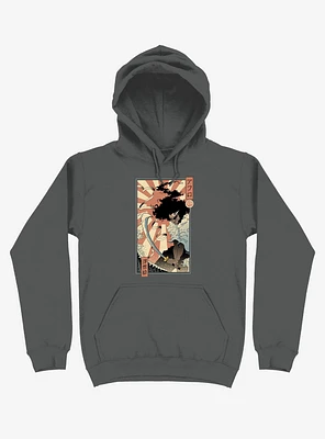 Samurai Sword Ocean Ukiyo-e Asphalt Grey Hoodie