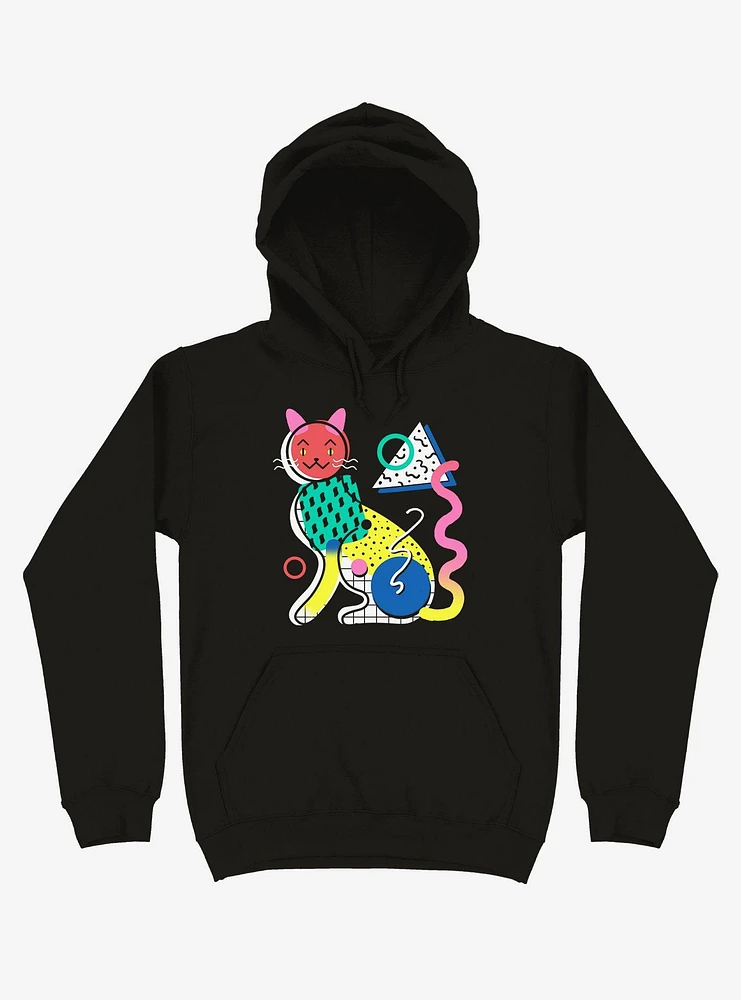 Memphis Cat Design Black Hoodie