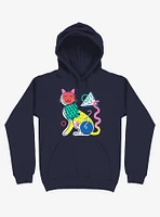 Memphis Cat Design Navy Blue Hoodie