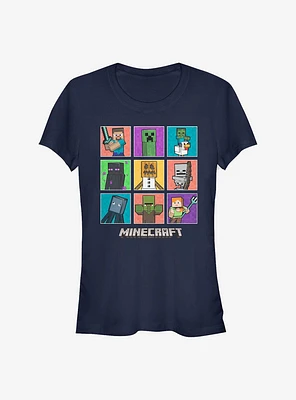 Minecraft 9 Character Boxup With Chicken Jockey Girls T-Shirt