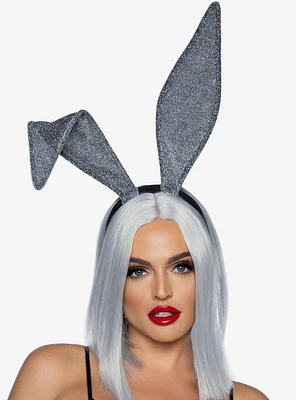 Glitter Bunny Ear Headband Silver