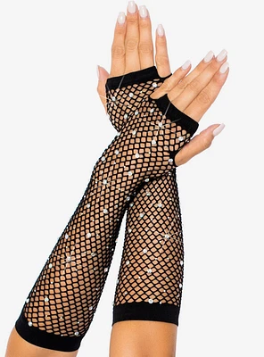 Rhinestone Fishnet Arm Warmers
