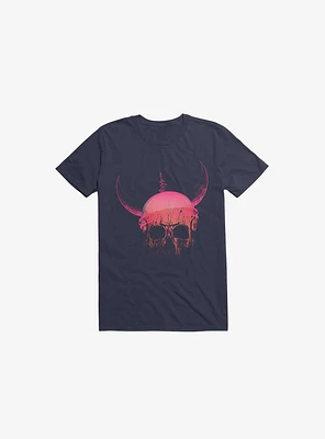 Blood Skull With Viking Helmet Navy Blue T-Shirt