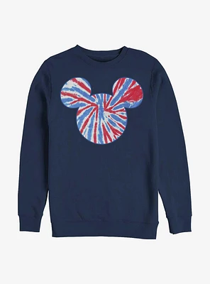 Disney Mickey Mouse Tie Dye Red White Blue Crew Sweatshirt