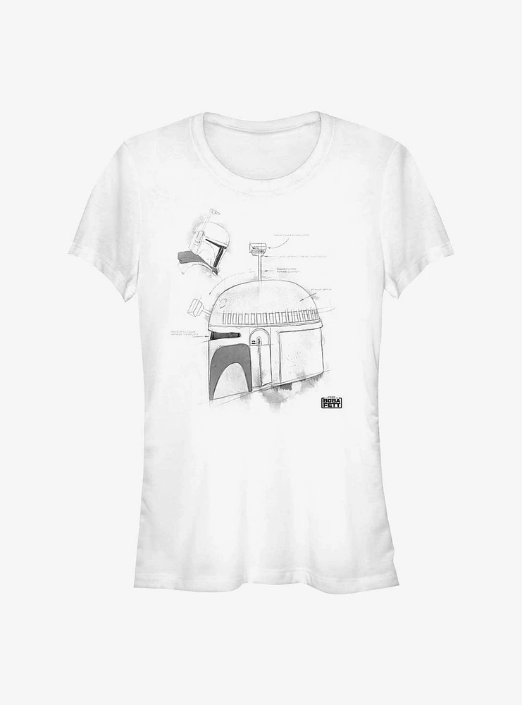 Star Wars The Book Of Boba Fett Helmet Greyscale Girls T-Shirt