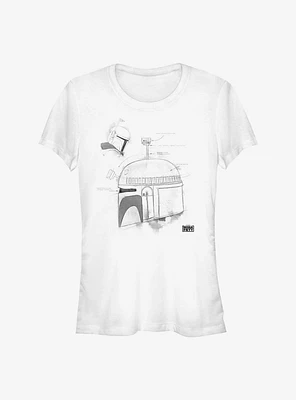 Star Wars The Book Of Boba Fett Helmet Greyscale Girls T-Shirt