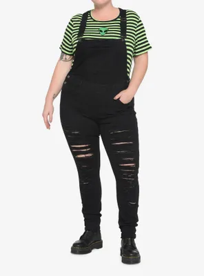 Black Destructed Girls Denim Overalls Plus Size