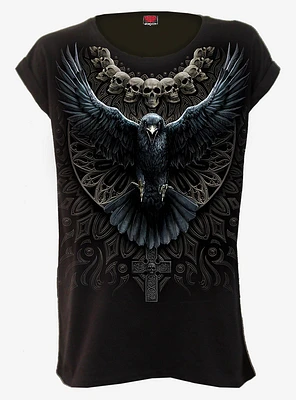 Raven Skull Turnup Sleeve Loose Fit Tee