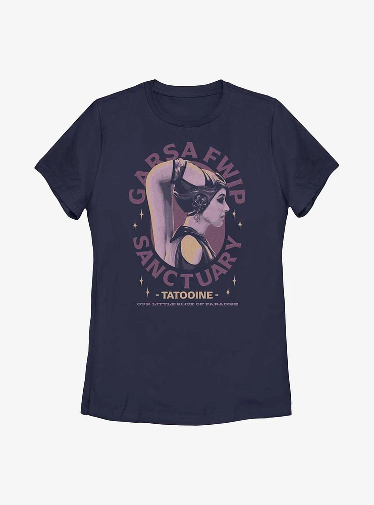 Star Wars Book Of Boba Fett Garsa Fwip Sanctuary Womens T-Shirt