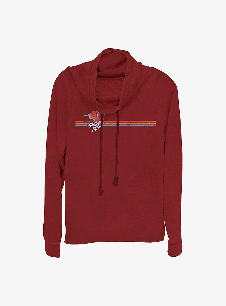 Marvel Spider-Man Stripe Chest Hit Girls Cowl Neck Long Sleeve Top