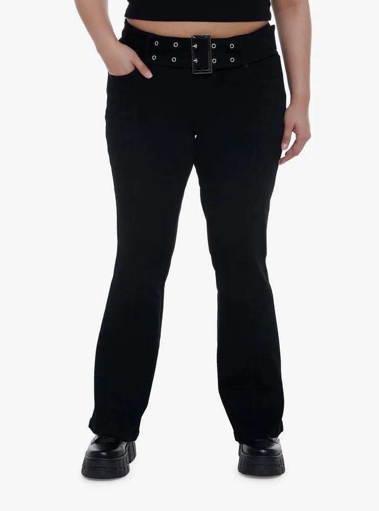 Black Low Rise Flare Denim Pants Plus