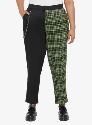 Black & Green Plaid Split Chain Pants Plus