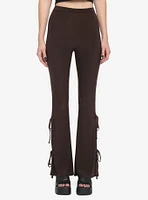 Brown Side Tie Flare Leggings