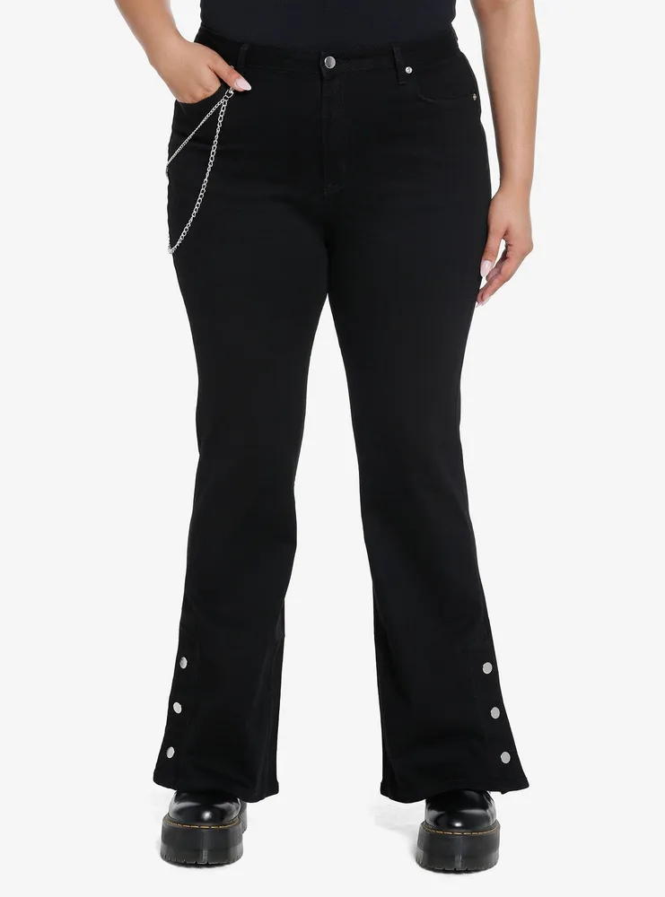 Black Side Chain Button Flare Pants Plus